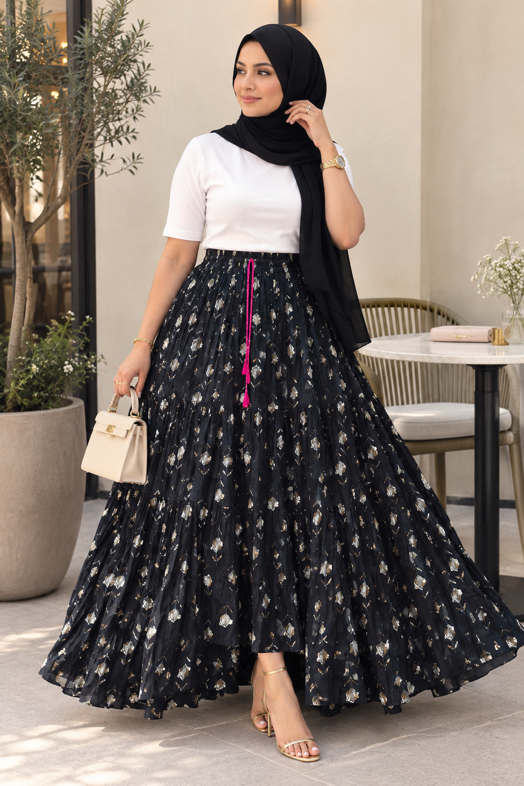 Stunning Black Tulips Floral Skirt