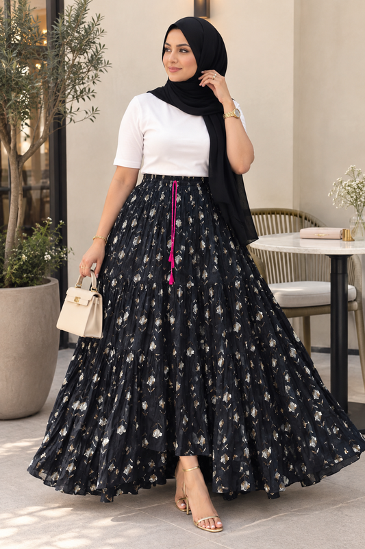 Stunning Black Tulips Floral Skirt