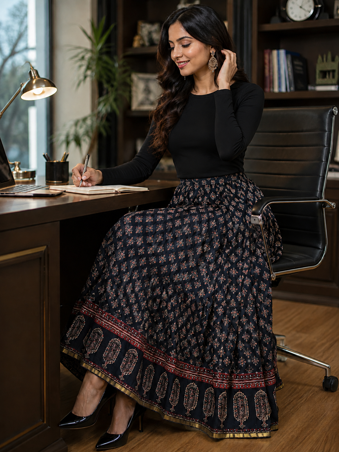 Stylish Black Floral M Printed Skirts