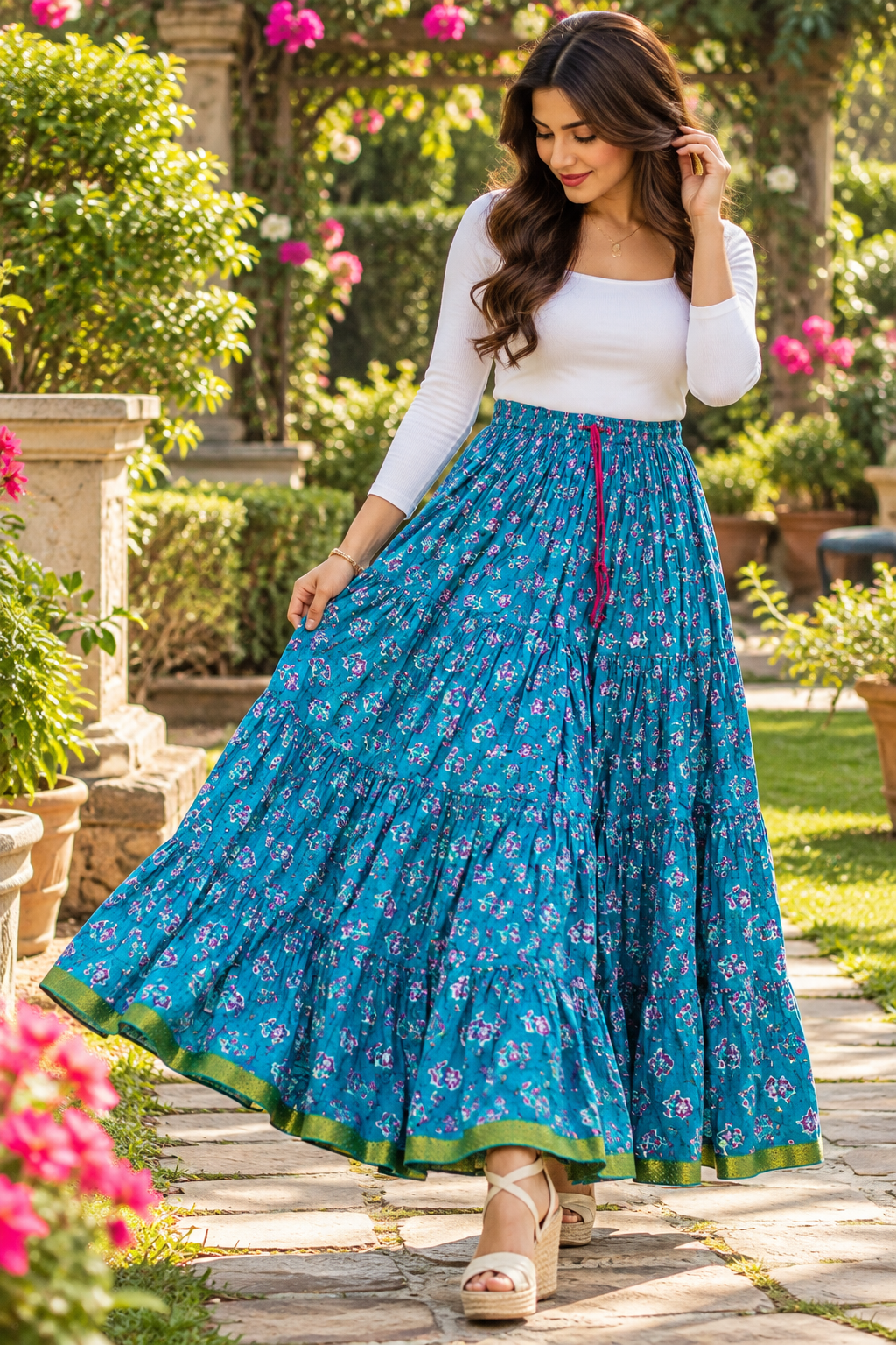 Light Floral Blue Skirts