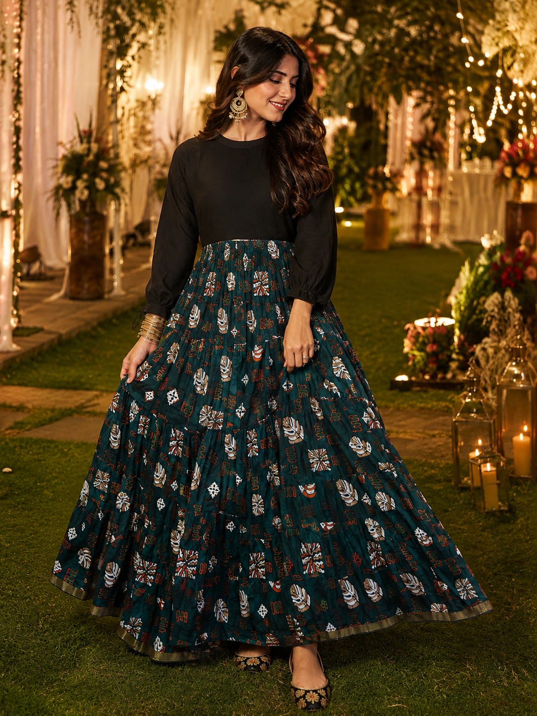 Stylish Green Floral Skirts