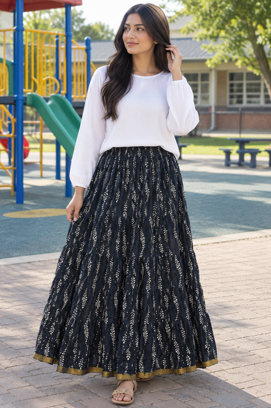 Gorgeous Black Leaf Floral Skirt