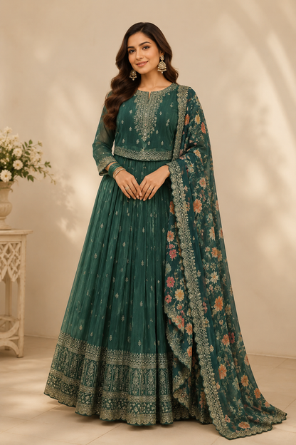 Gorgeous Green Floral Anarkali