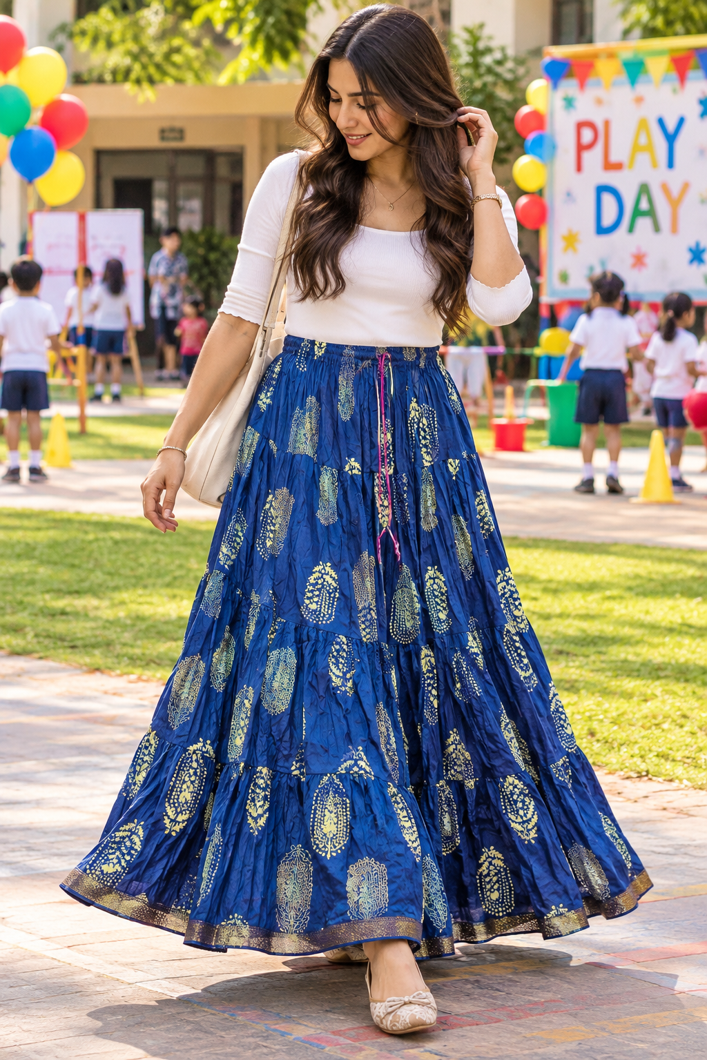 Unique Blue & Gold Buti Skirts