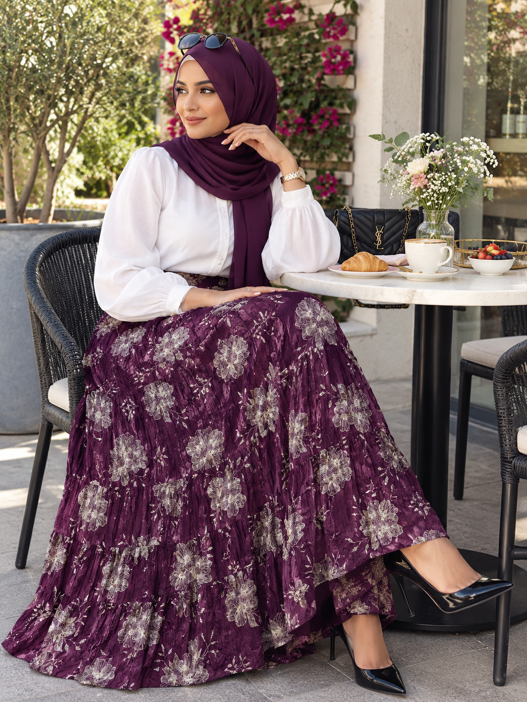 Gorgeous Purple & White Floral Skirt
