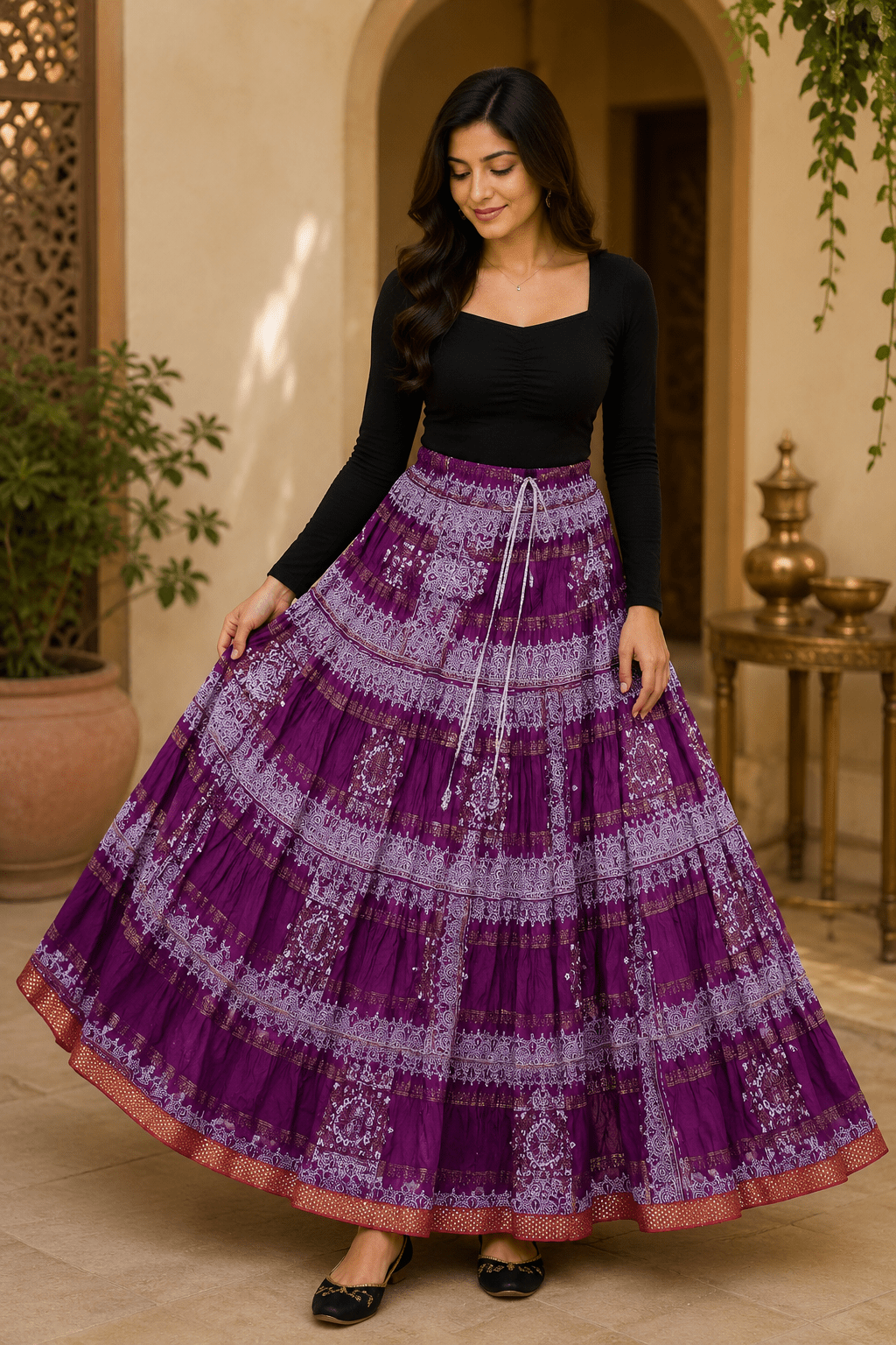 Royal Purple Bandhani Skirt - Indian Dress House 786