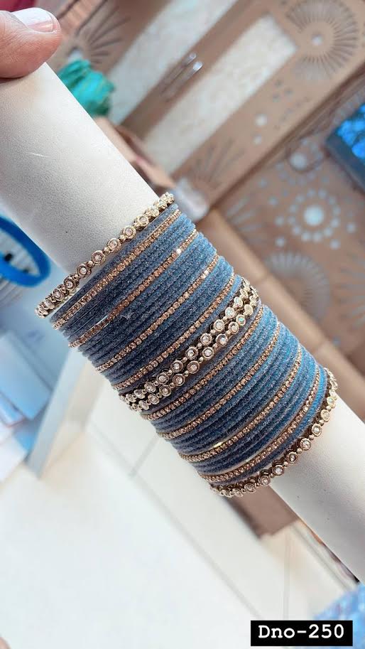 Simple Blue & Gold Silver Bangle JWY - Indian Dress House 786