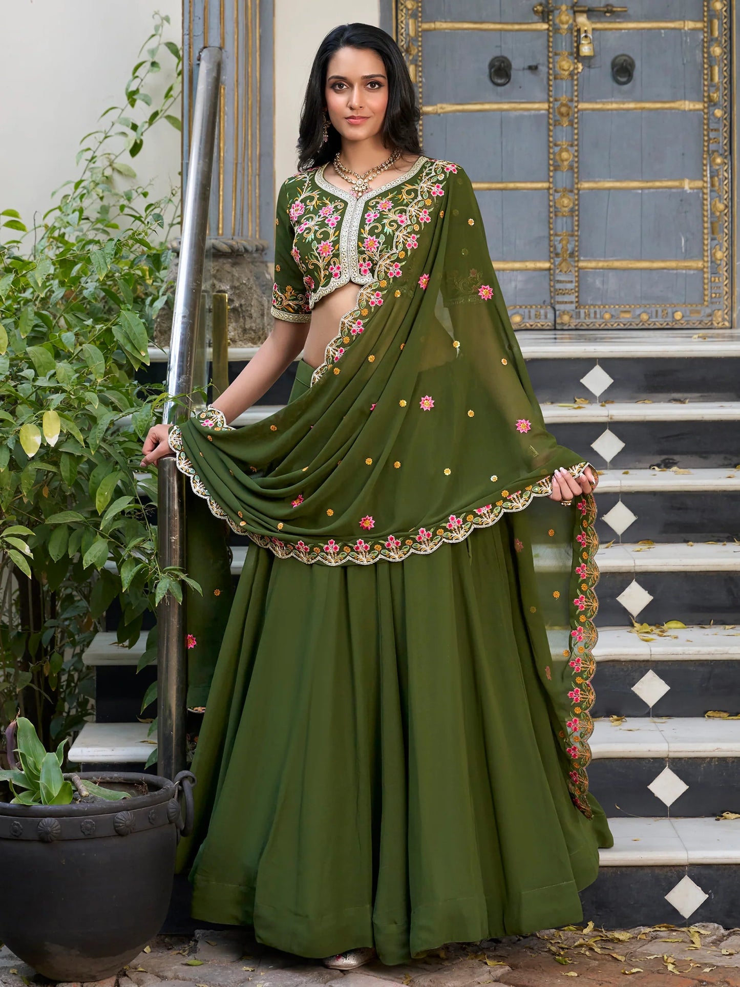 Simple Green Floral ZLC - Indian Dress House 786