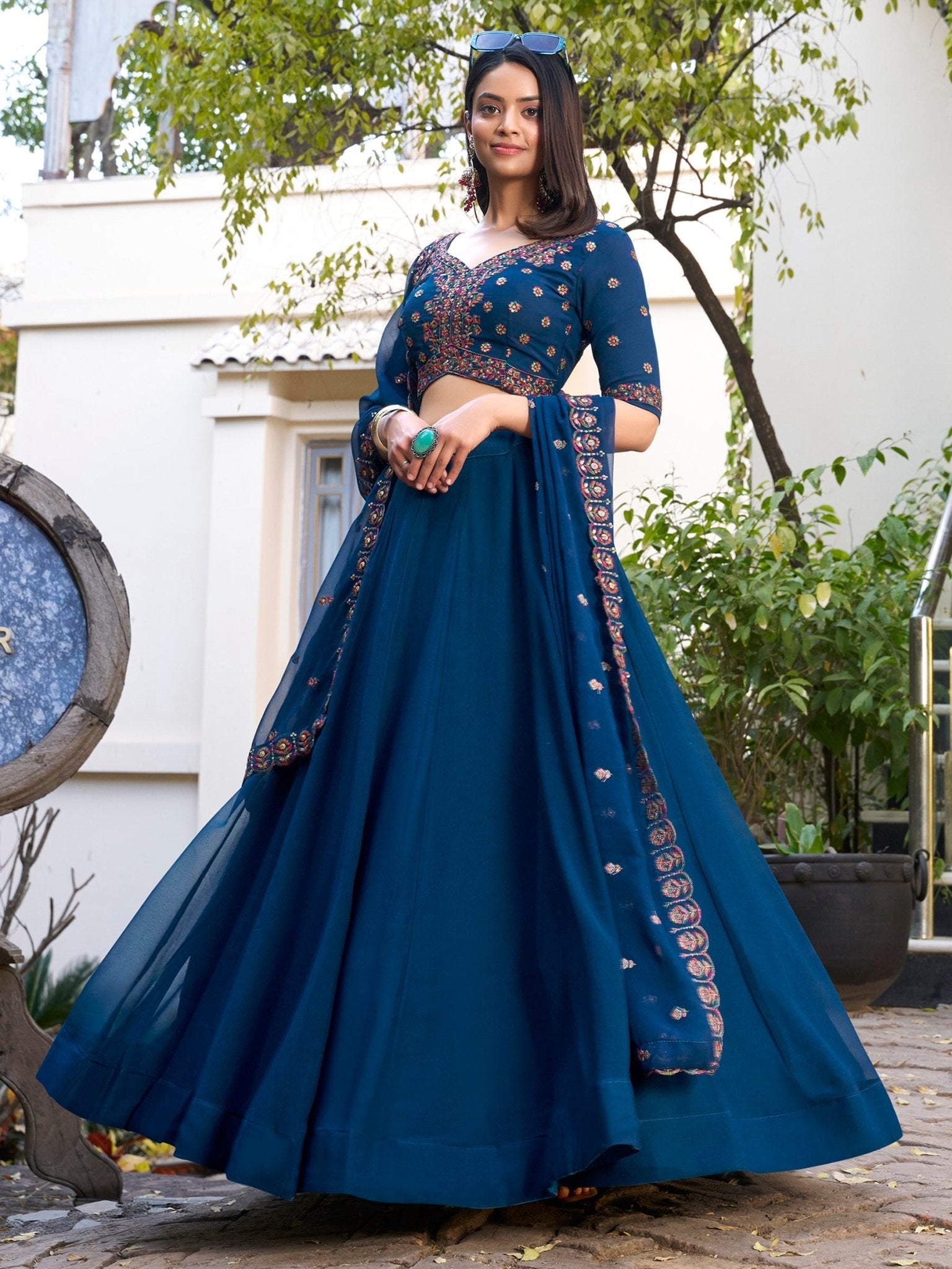 Simple yet Elegant Blue Floral ZLC - Indian Dress House 786