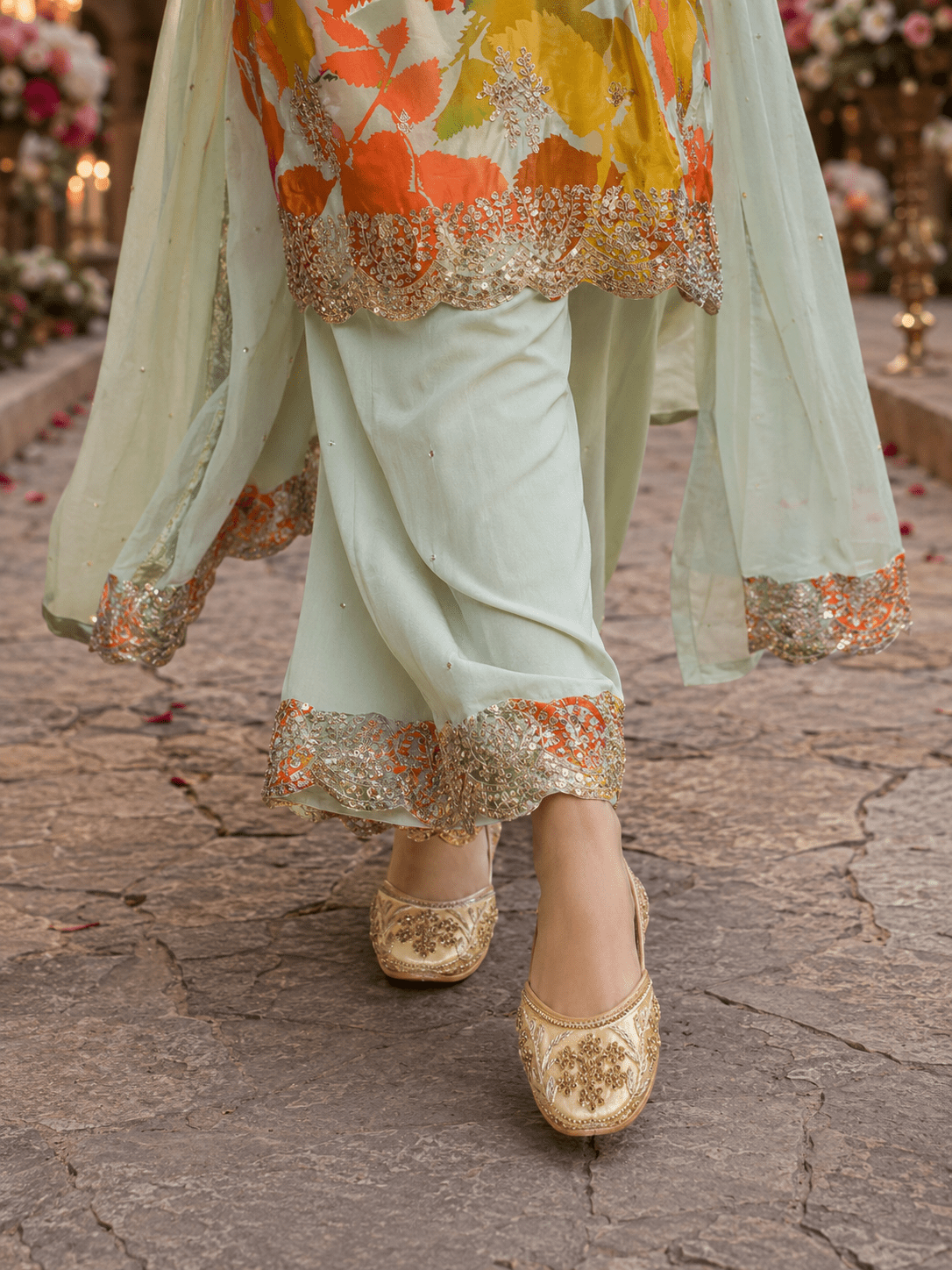 Soft Gold Floral Jutti - Indian Dress House 786