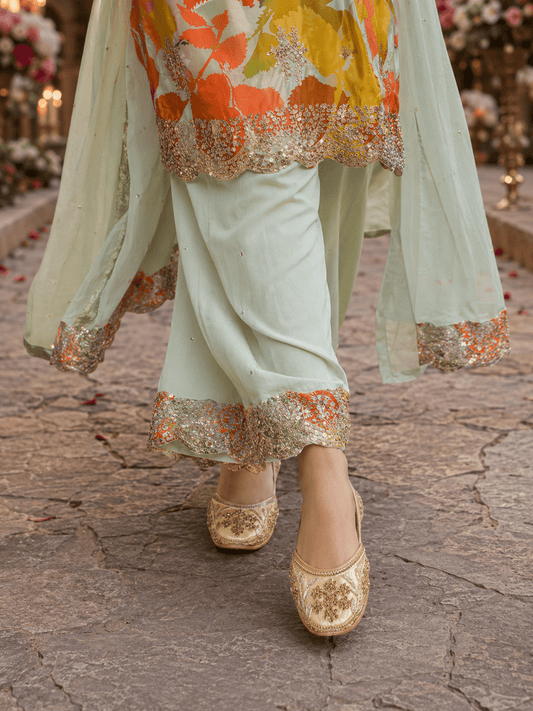 Soft Gold Floral Jutti - Indian Dress House 786
