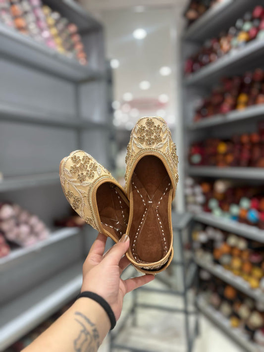 Soft Gold Floral Jutti - Indian Dress House 786