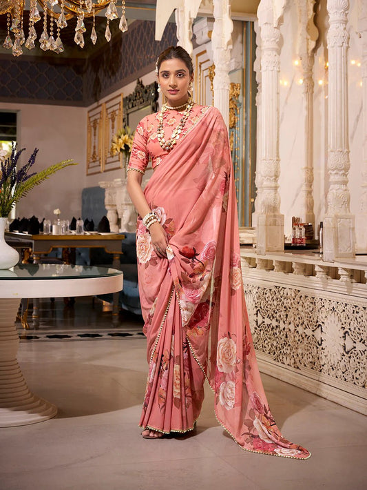 Soft Peach - Orange Grace YF Saree - Indian Dress House 786