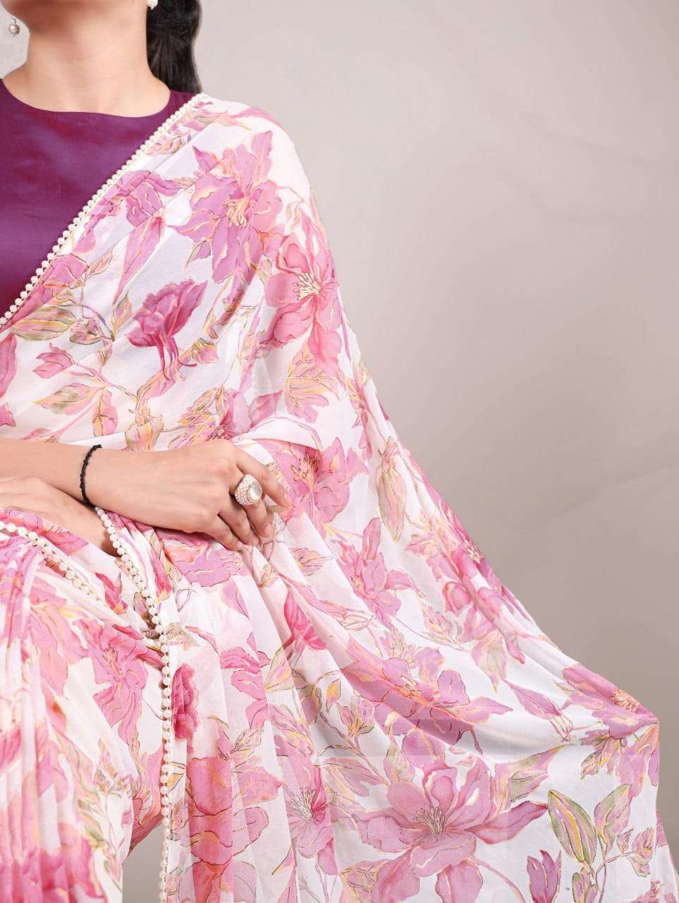 Soft Pink Floral YNF Saree - Indian Dress House 786