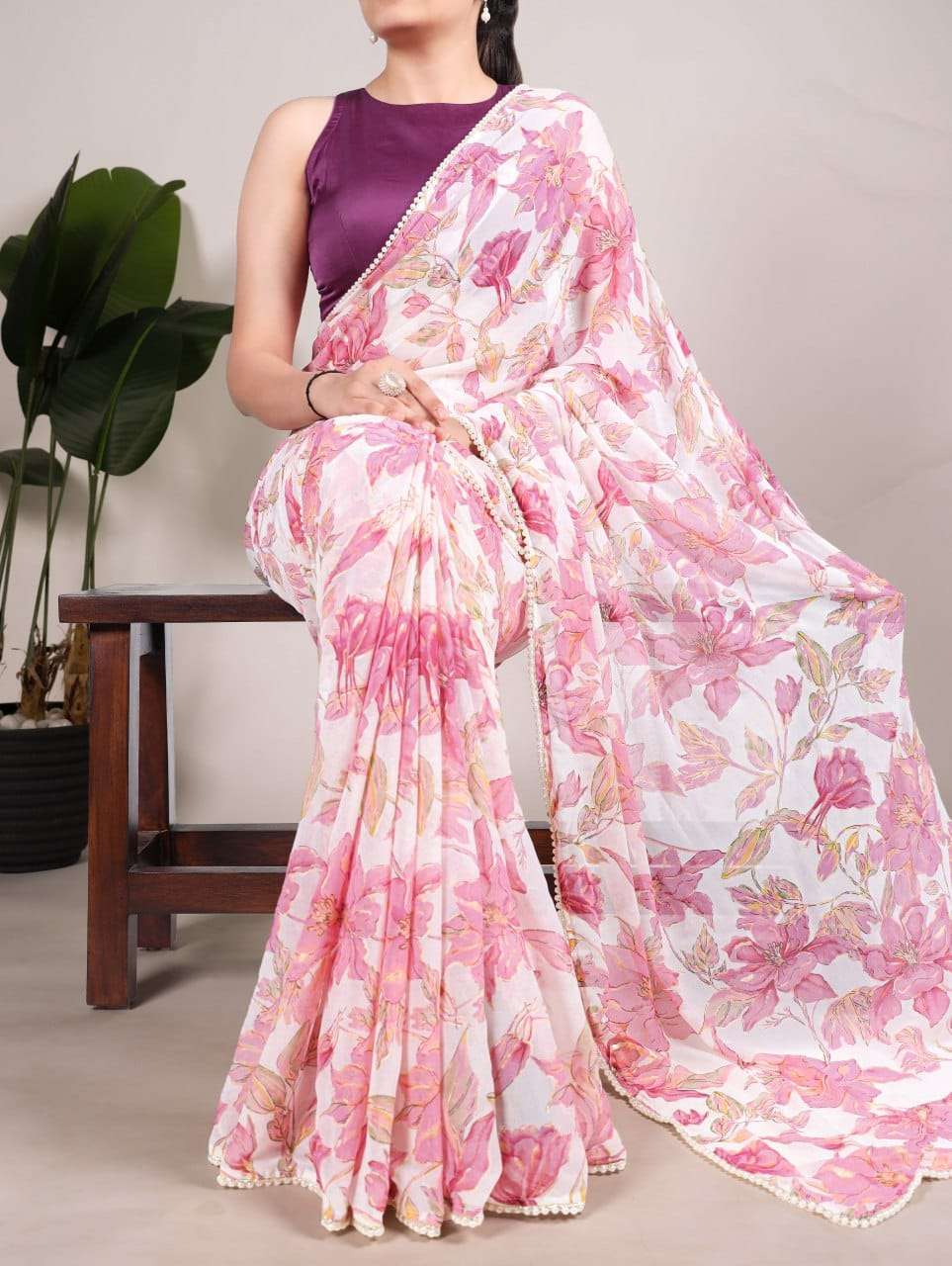 Soft Pink Floral YNF Saree - Indian Dress House 786