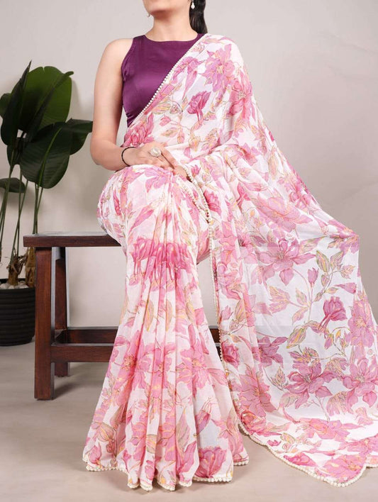 Soft Pink Floral YNF Saree - Indian Dress House 786