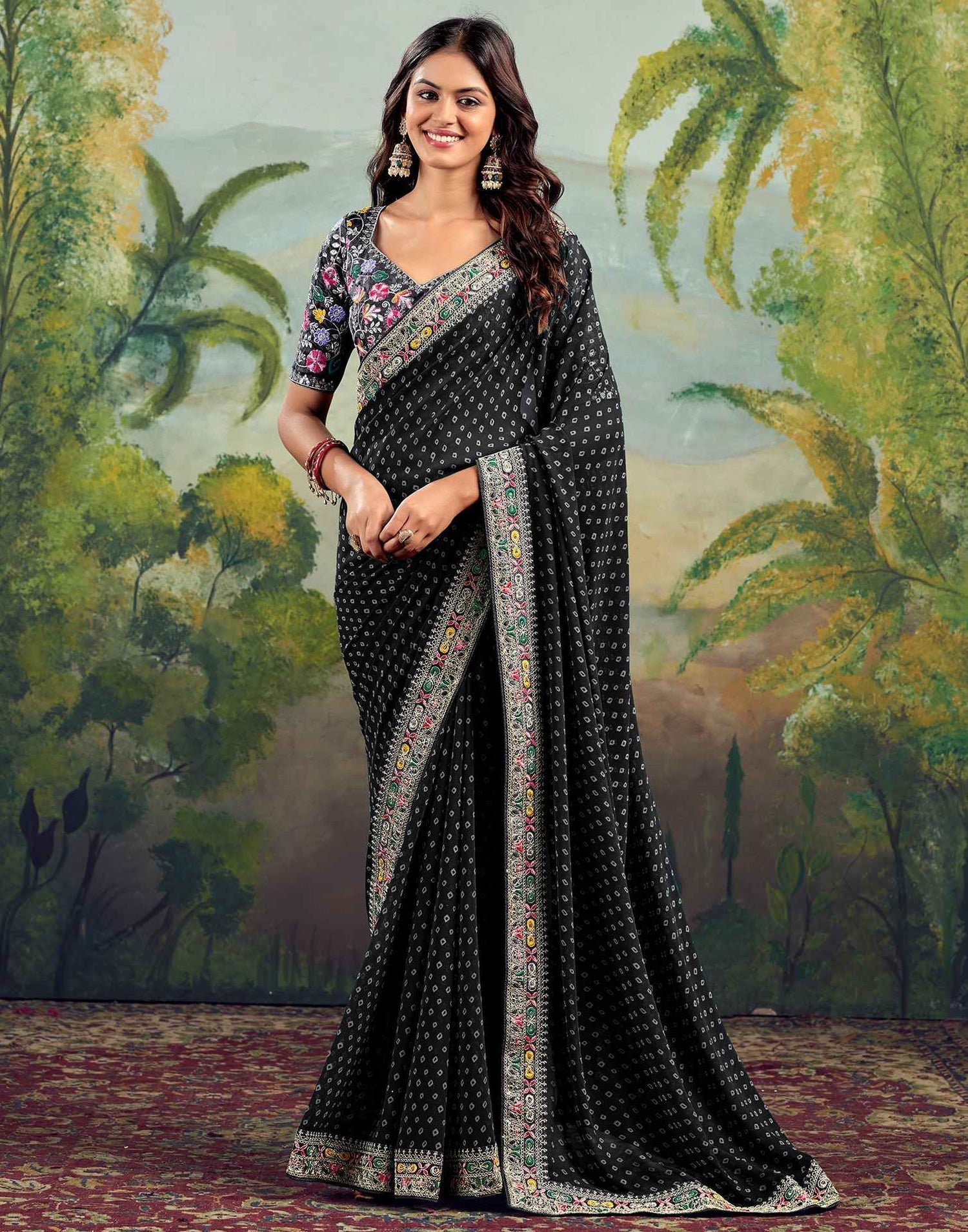 Striking Black Saree Bhandani STR Saree - Indian Dress House 786