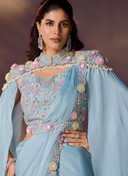 Stunning Baby Blue MHC SAREE - Indian Dress House 786