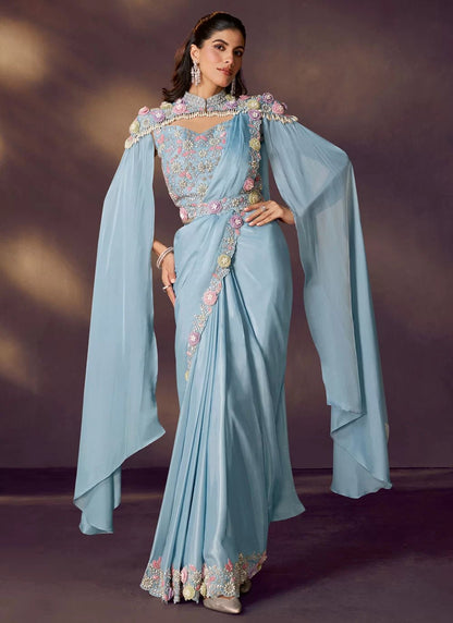 Stunning Baby Blue MHC SAREE - Indian Dress House 786
