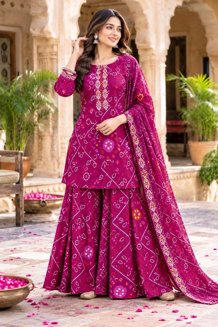 Stunning Bandhani Sharara Plazzo FVD - Indian Dress House 786
