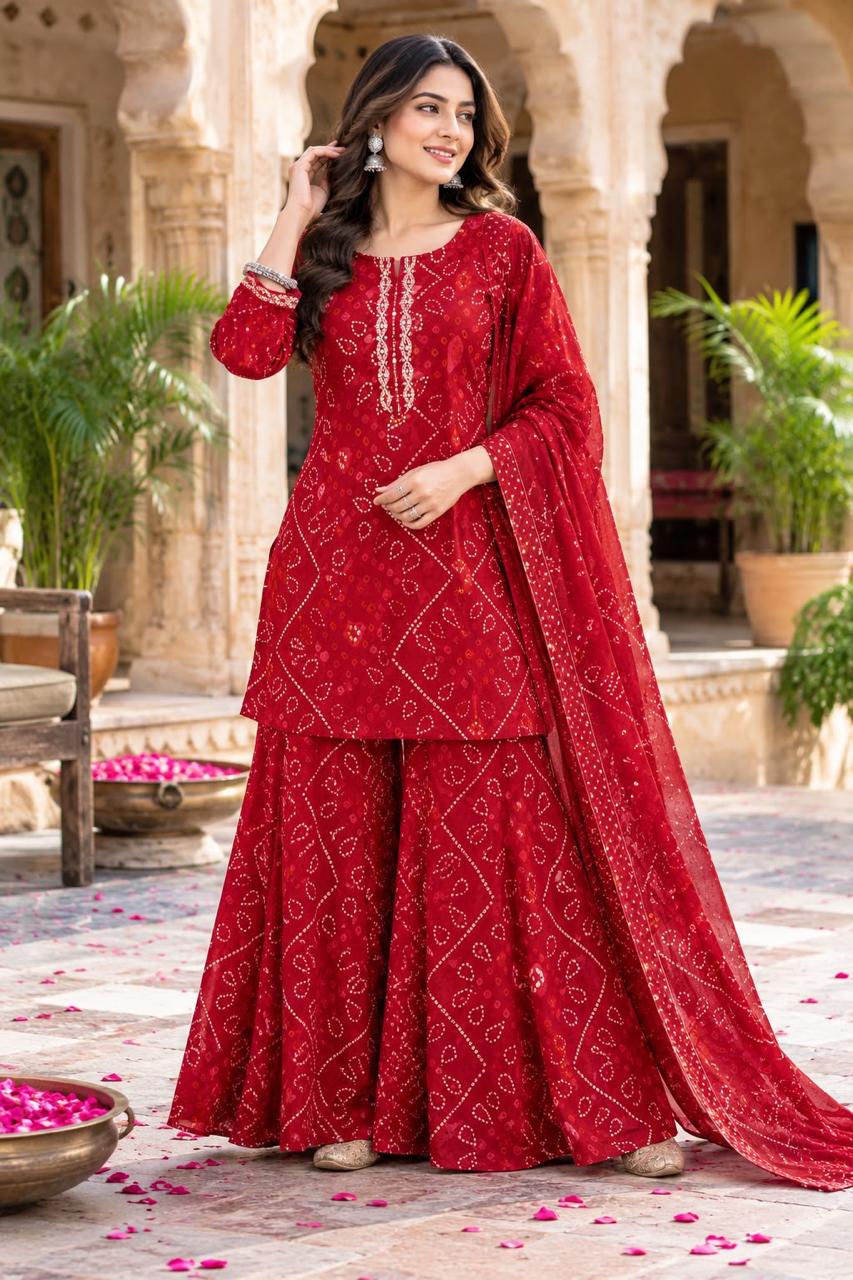 Stunning Bandhani Sharara Plazzo FVD - Indian Dress House 786
