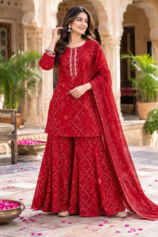 Stunning Bandhani Sharara Plazzo FVD - Indian Dress House 786