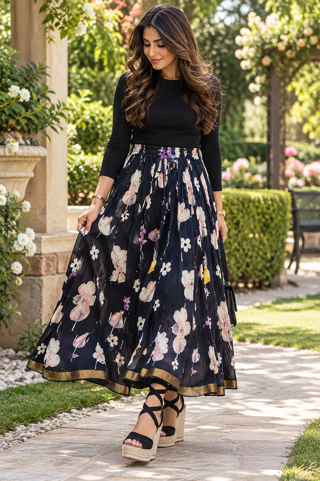 Stunning Black Floral Cherry Blossom Skirts - Indian Dress House 786