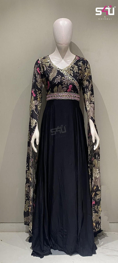 Stunning Black Floral Gown SHIV - Indian Dress House 786