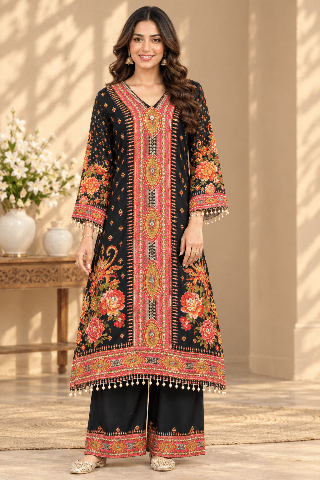 Stunning Black & Orange Floral BHMC - Indian Dress House 786