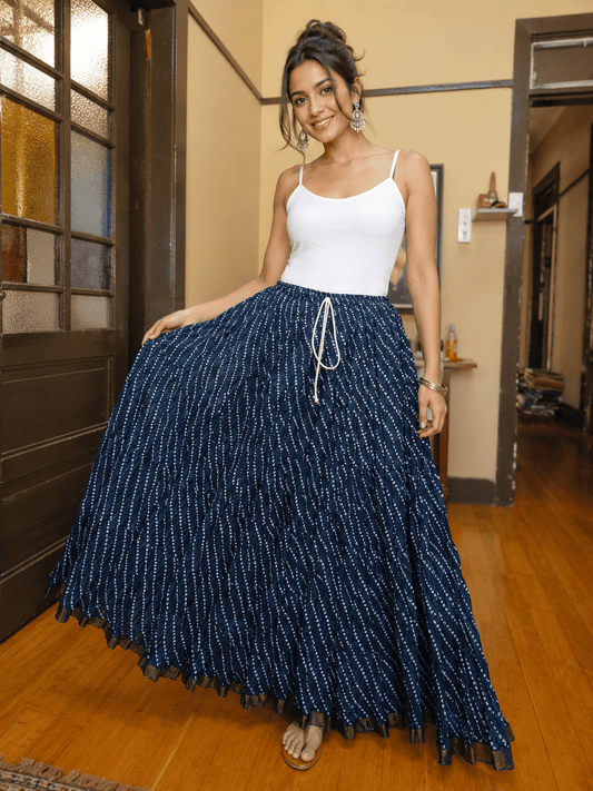 Stunning Blue Bhandani Printed Skirts - Indian Dress House 786
