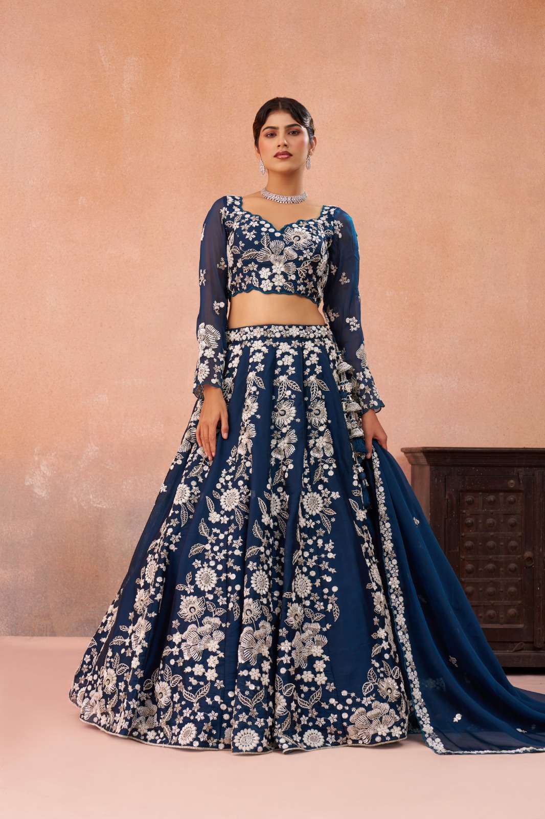 Stunning Blue Floral ACS - Indian Dress House 786