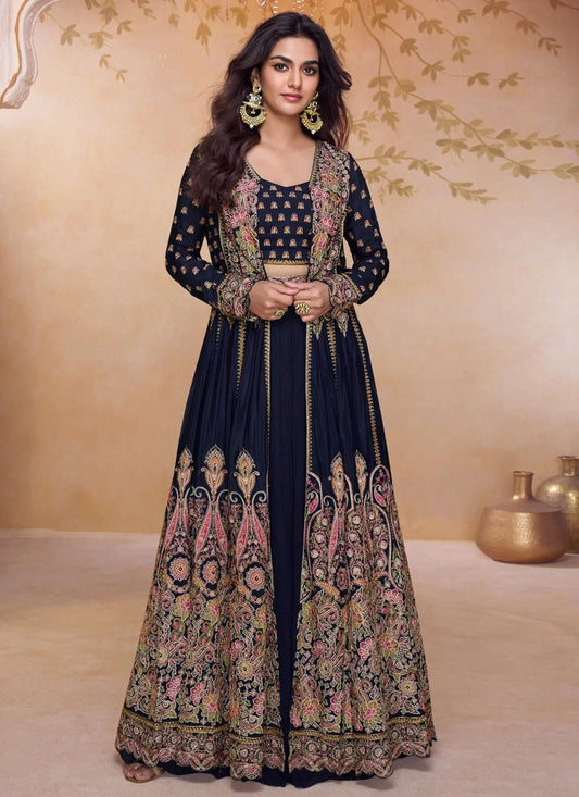 Stunning Blue Floral APJ - Indian Dress House 786