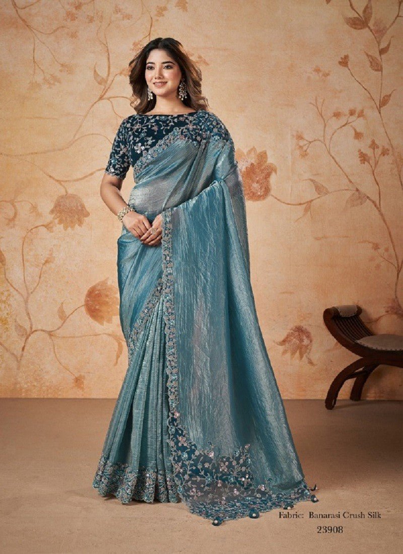 Stunning Blue Floral MMD 23908 SAREE - Indian Dress House 786