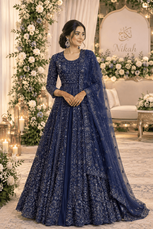 Stunning Blue Jacket Style Lengha DPL - Indian Dress House 786