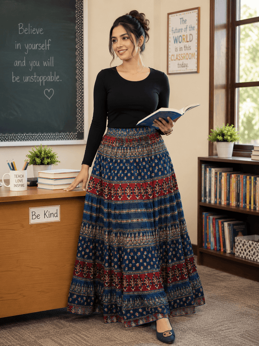 Stunning Blue & Red Printed P Skirts - Indian Dress House 786