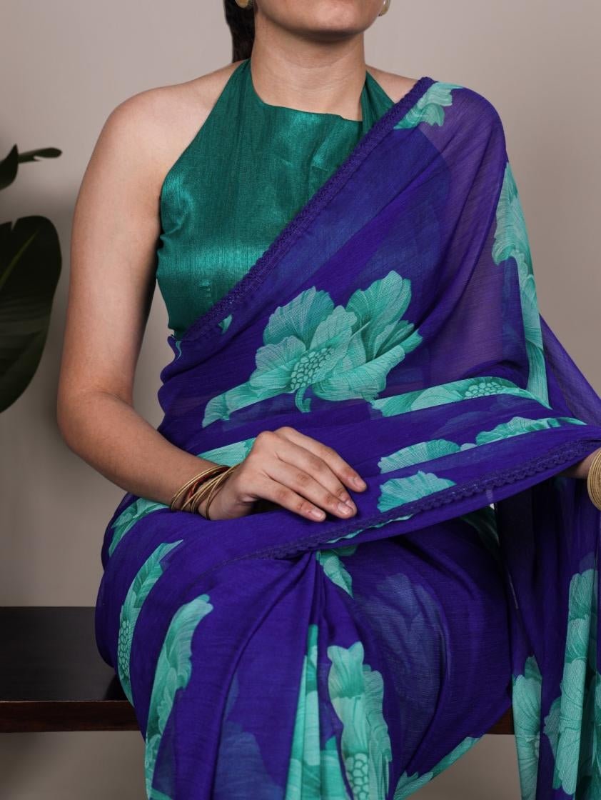 Stunning Blue & Turquoise Floral YNF Saree - Indian Dress House 786