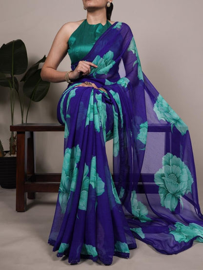 Stunning Blue & Turquoise Floral YNF Saree - Indian Dress House 786