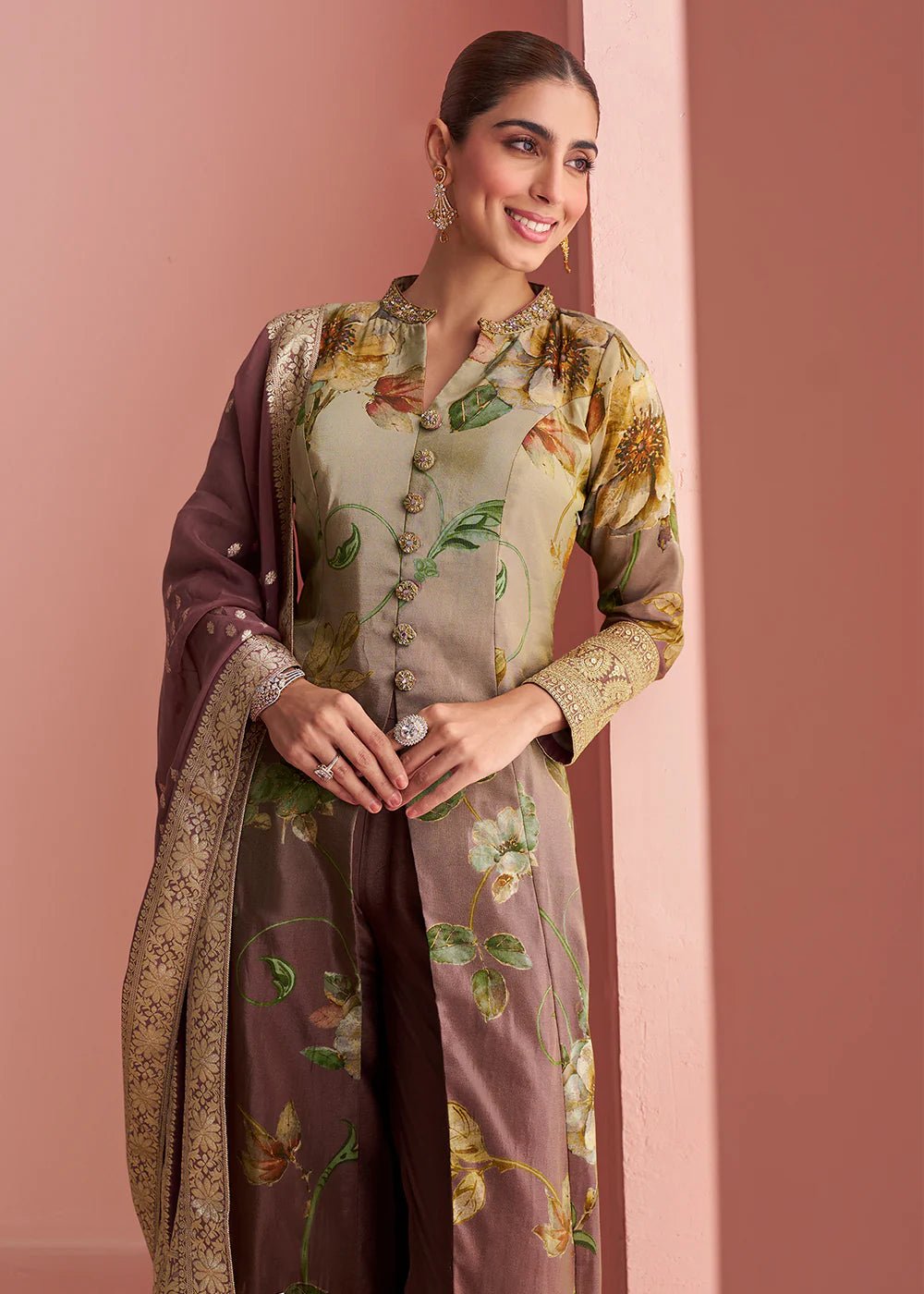 Stunning Brown Floral SYPK - Indian Dress House 786