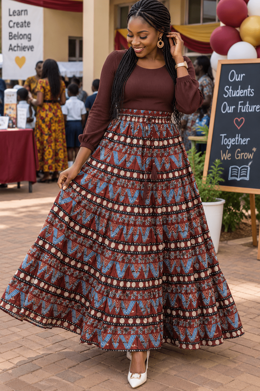 Stunning Brown GeoPr Skirt - Indian Dress House 786