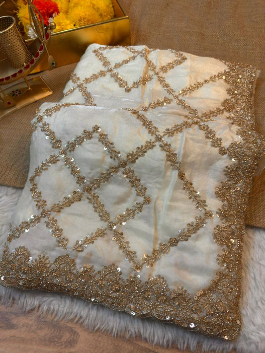 Stunning Checkered Gold JYTS Saree - Indian Dress House 786