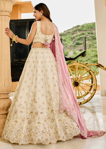 Stunning Cream Floral & Pink ACLS - Indian Dress House 786