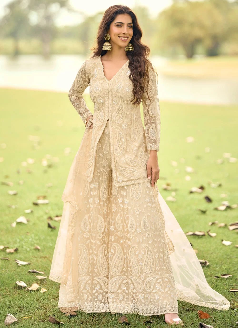 Stunning Cream PLZ SYSP - Indian Dress House 786