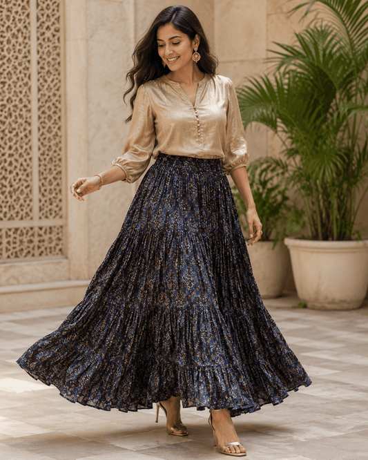 Stunning Dark Blue Floral Skirt - Indian Dress House 786