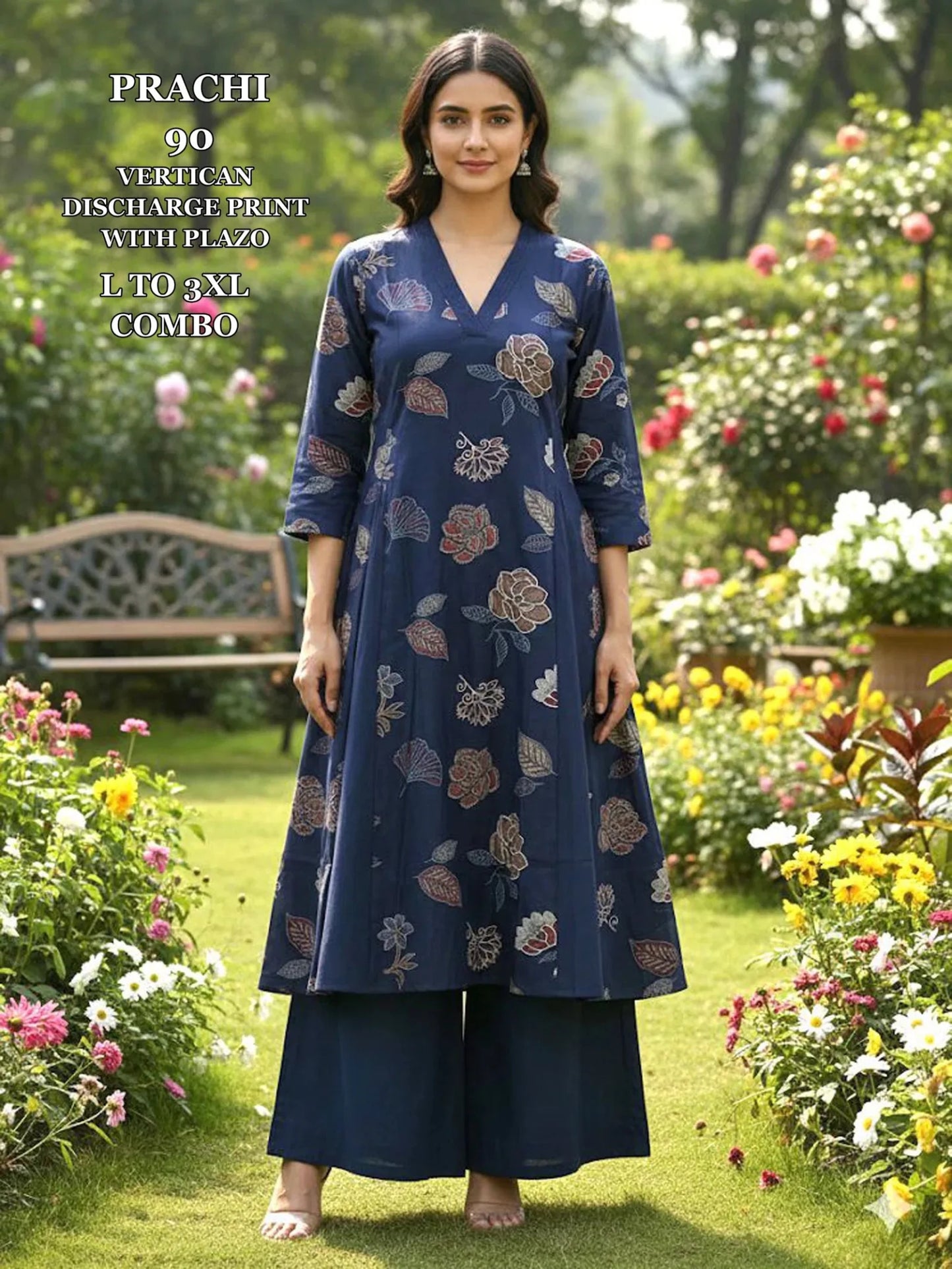 Stunning Dark Flora Blue PR 90 KT - Indian Dress House 786