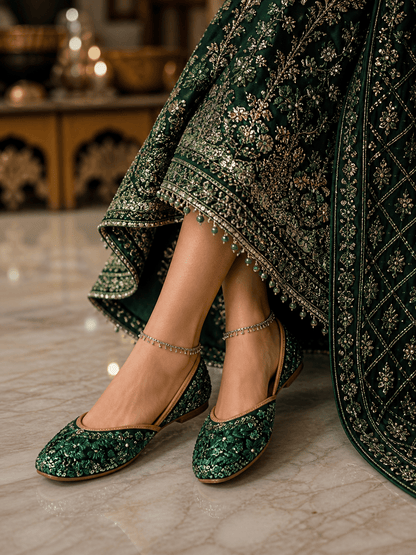 Stunning Emerald Green Jutti - Indian Dress House 786