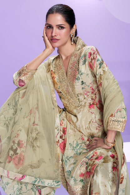 Stunning Floral Beige SYVA - Indian Dress House 786
