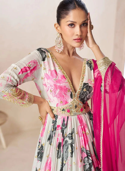 Stunning Floral Black & Pink GRGS - Indian Dress House 786