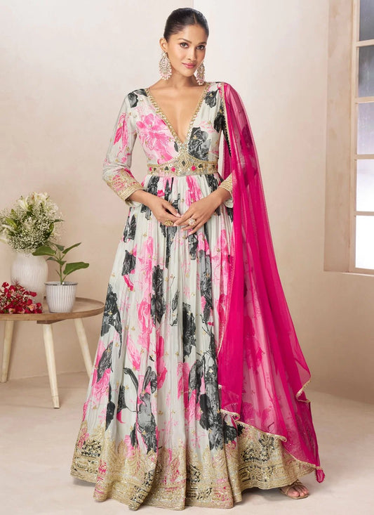 Stunning Floral Black & Pink GRGS - Indian Dress House 786