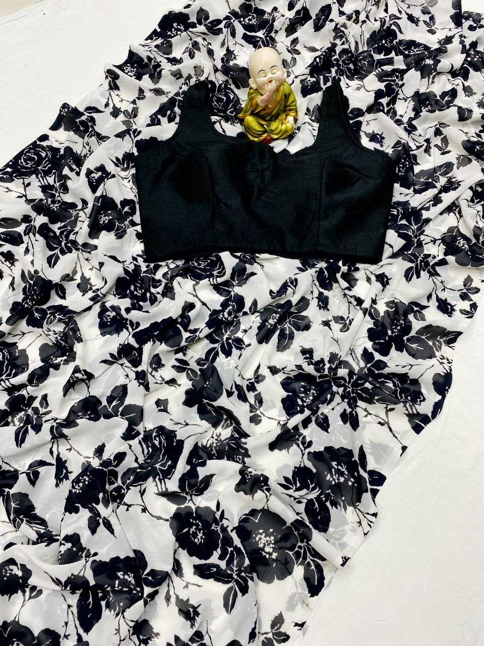 Stunning Floral Black & White YNF Saree - Indian Dress House 786