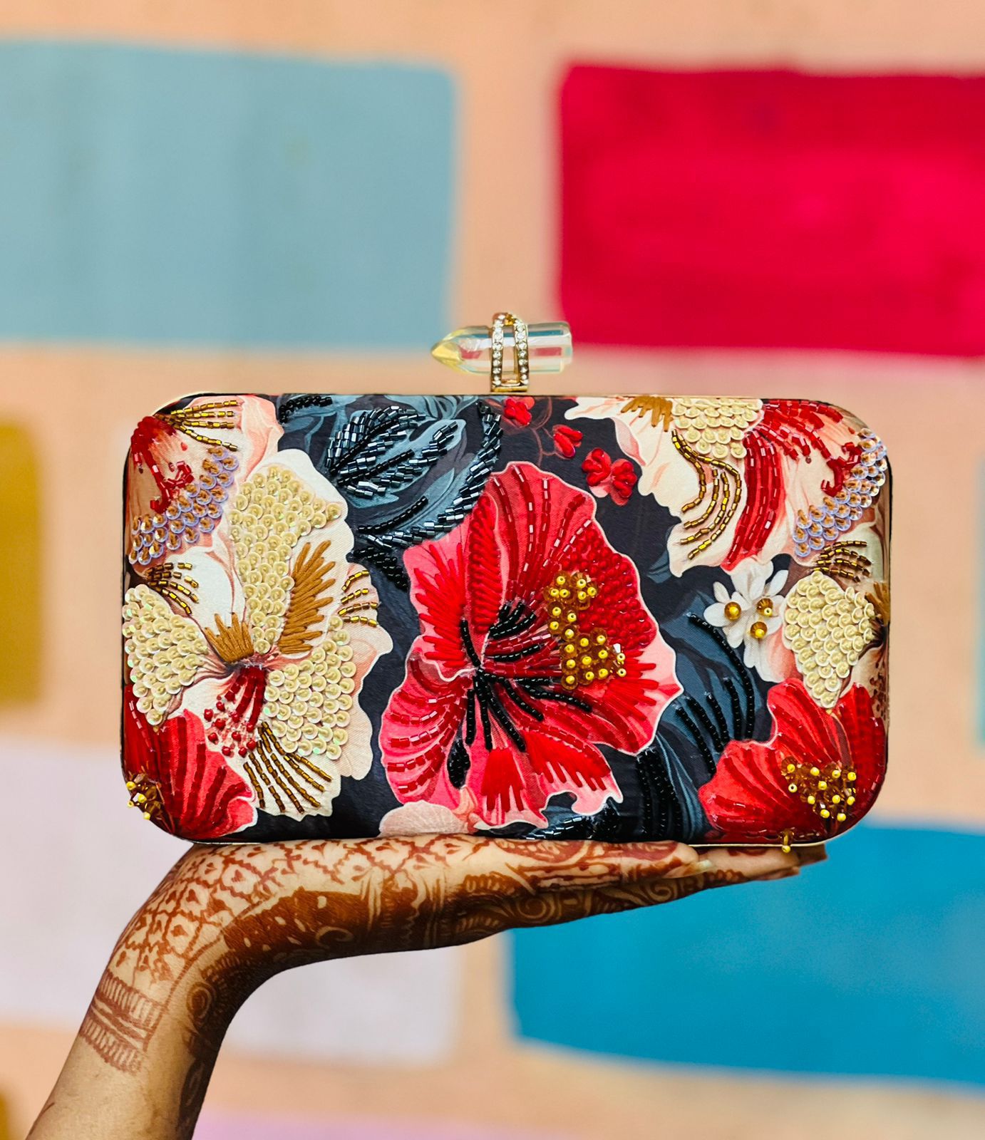 Stunning Floral Blue & Red CFB - Indian Dress House 786